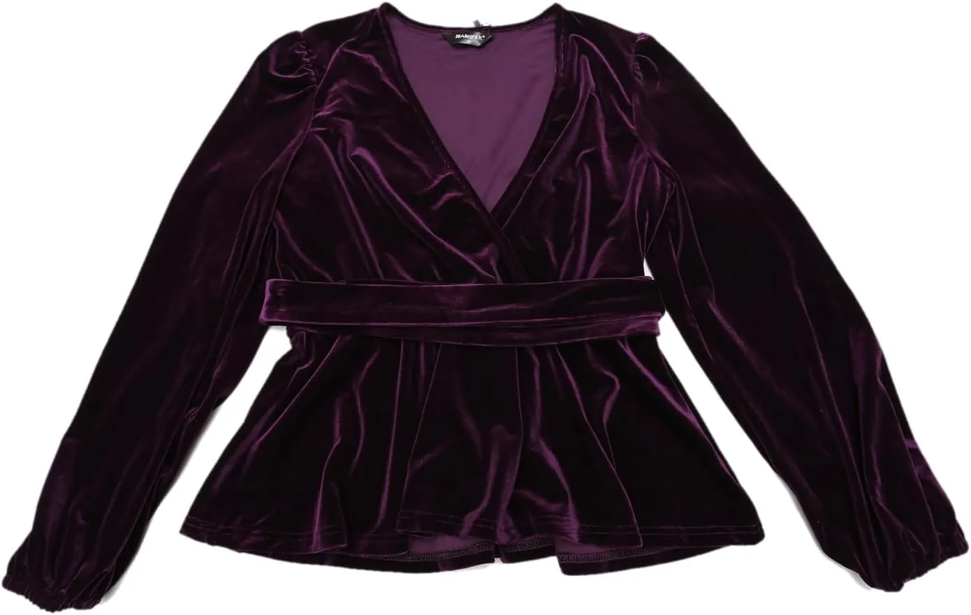 Allegra K Velvet Blouses for Women's Elegant Tie Waist Long Sleeve V Neck Wrap Peplum Blouse Top
