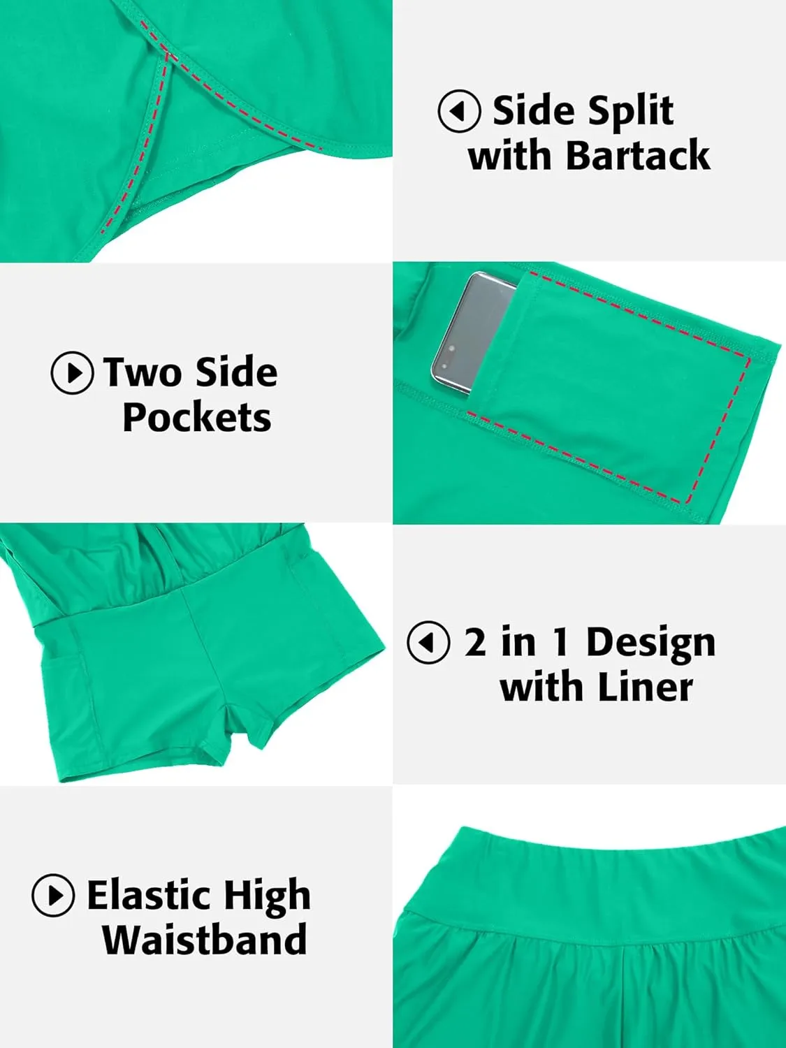 ATTRACO Women Swim Shorts Side Split Swim Trunk 2 in 1 Board Shorts with Pockets Swim Bottom
