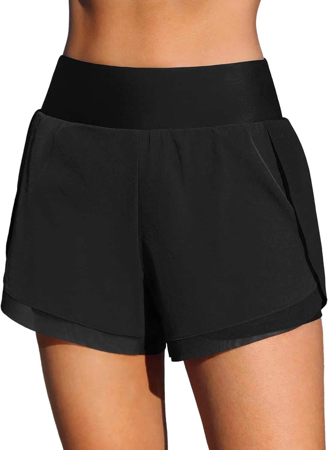 ATTRACO Women Swim Shorts Side Split Swim Trunk 2 in 1 Board Shorts with Pockets Swim Bottom