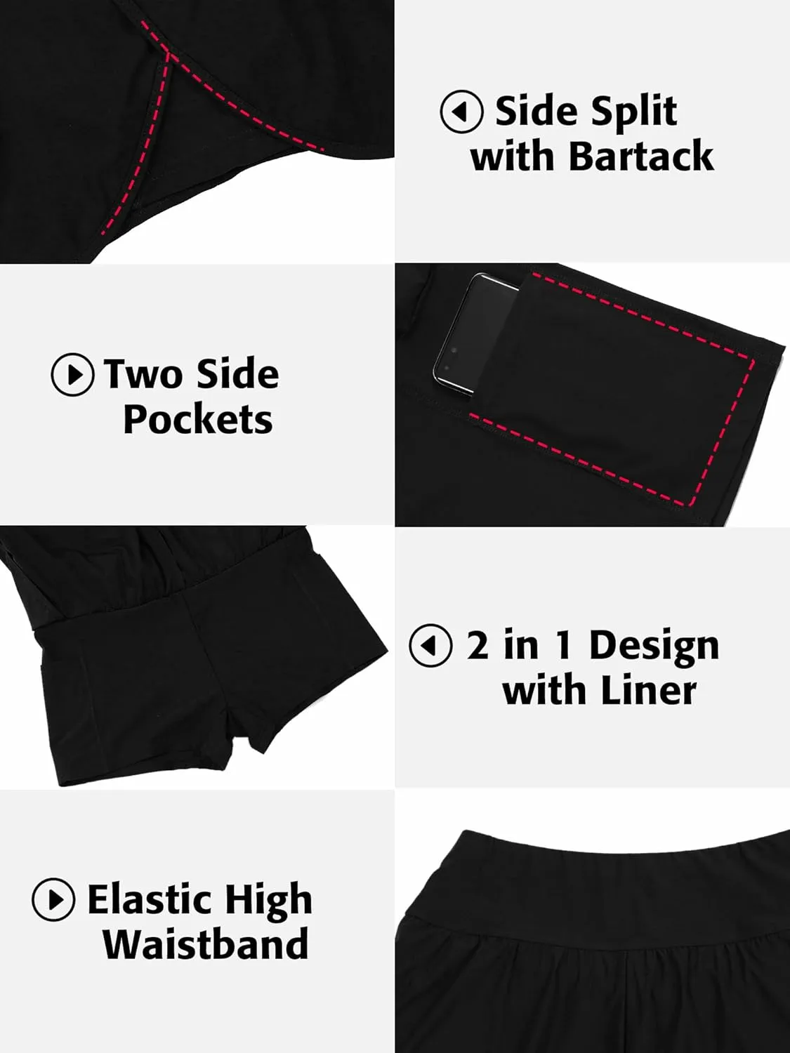 ATTRACO Women Swim Shorts Side Split Swim Trunk 2 in 1 Board Shorts with Pockets Swim Bottom