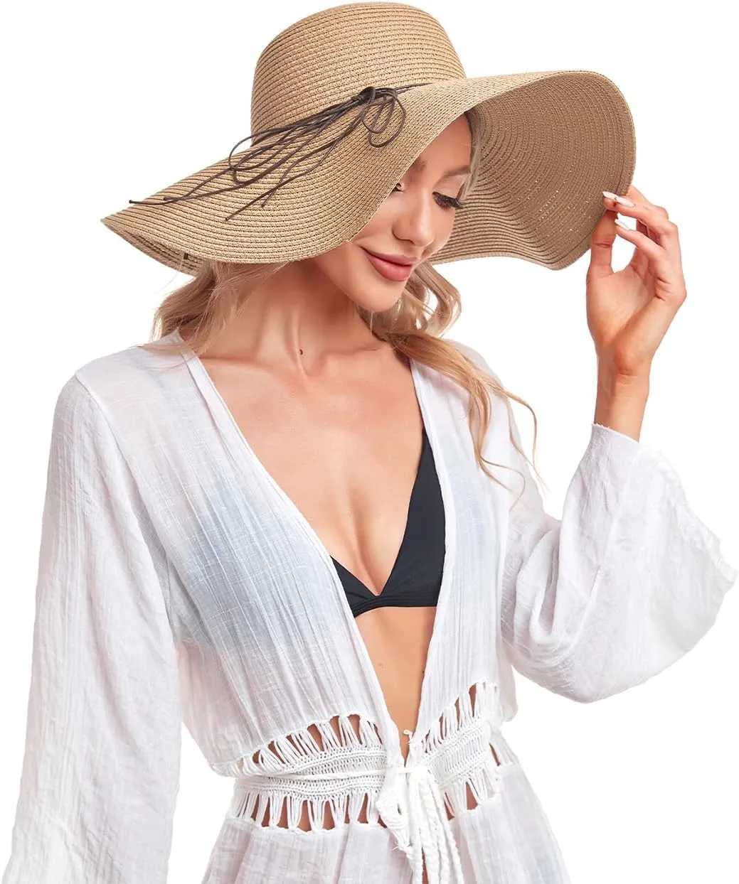 Beach Hats for Women, Straw Sun Hat Floppy Wide Brim, Foldable UPF 50  UV Protection Summer Hat