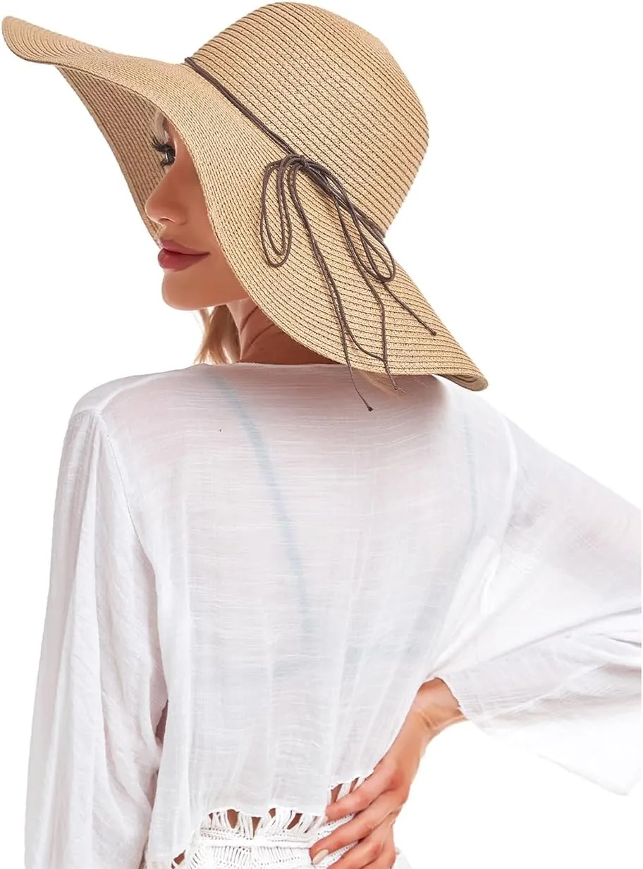 Beach Hats for Women, Straw Sun Hat Floppy Wide Brim, Foldable UPF 50  UV Protection Summer Hat