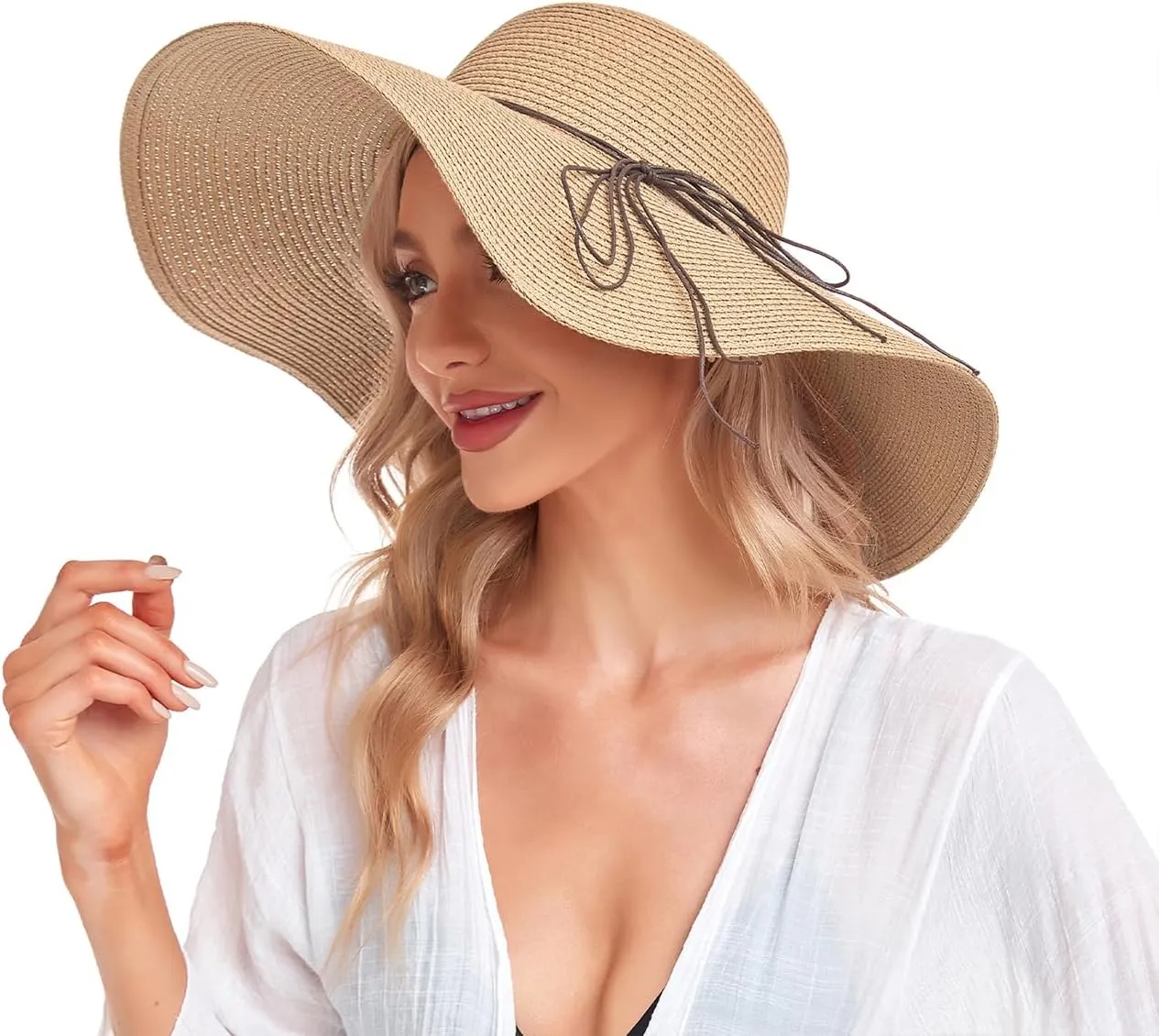 Beach Hats for Women, Straw Sun Hat Floppy Wide Brim, Foldable UPF 50  UV Protection Summer Hat