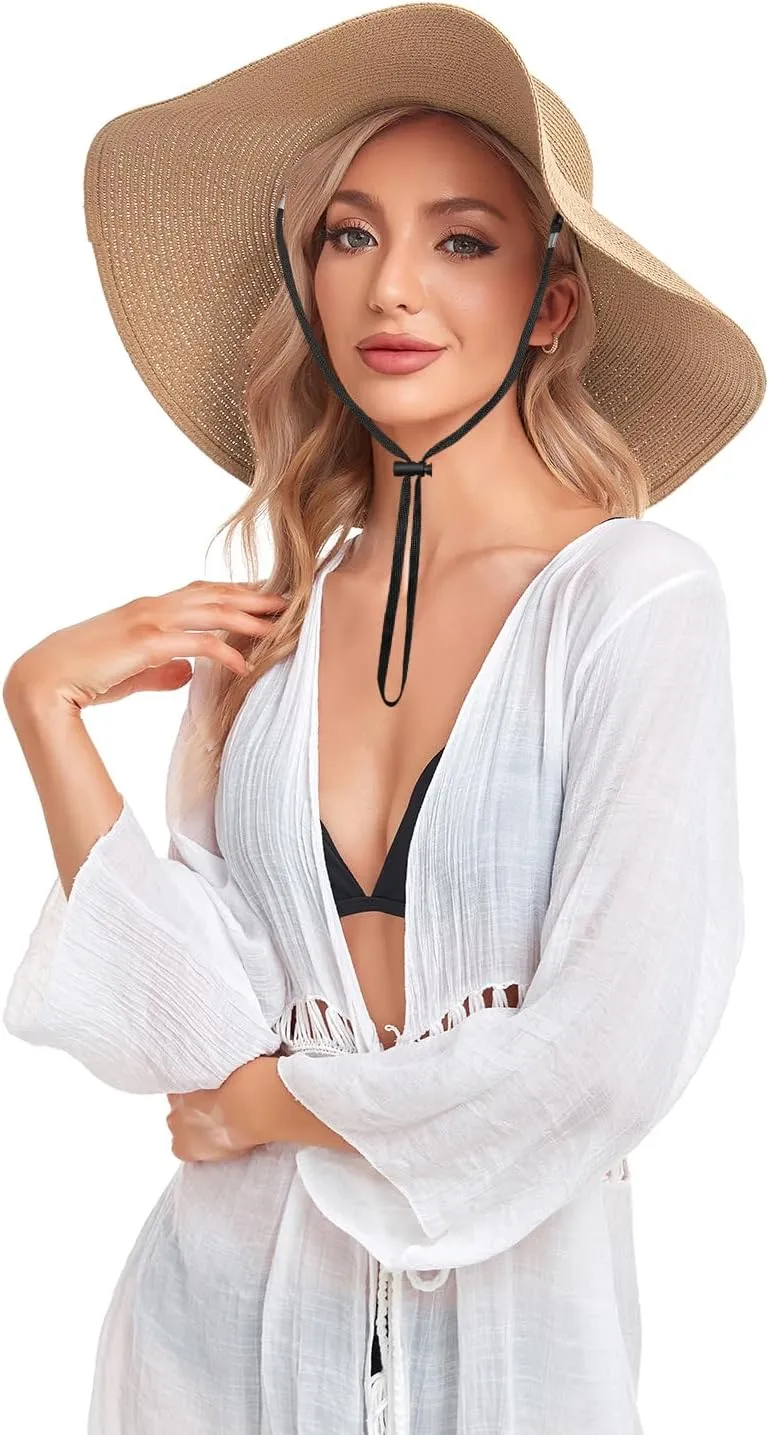 Beach Hats for Women, Straw Sun Hat Floppy Wide Brim, Foldable UPF 50  UV Protection Summer Hat