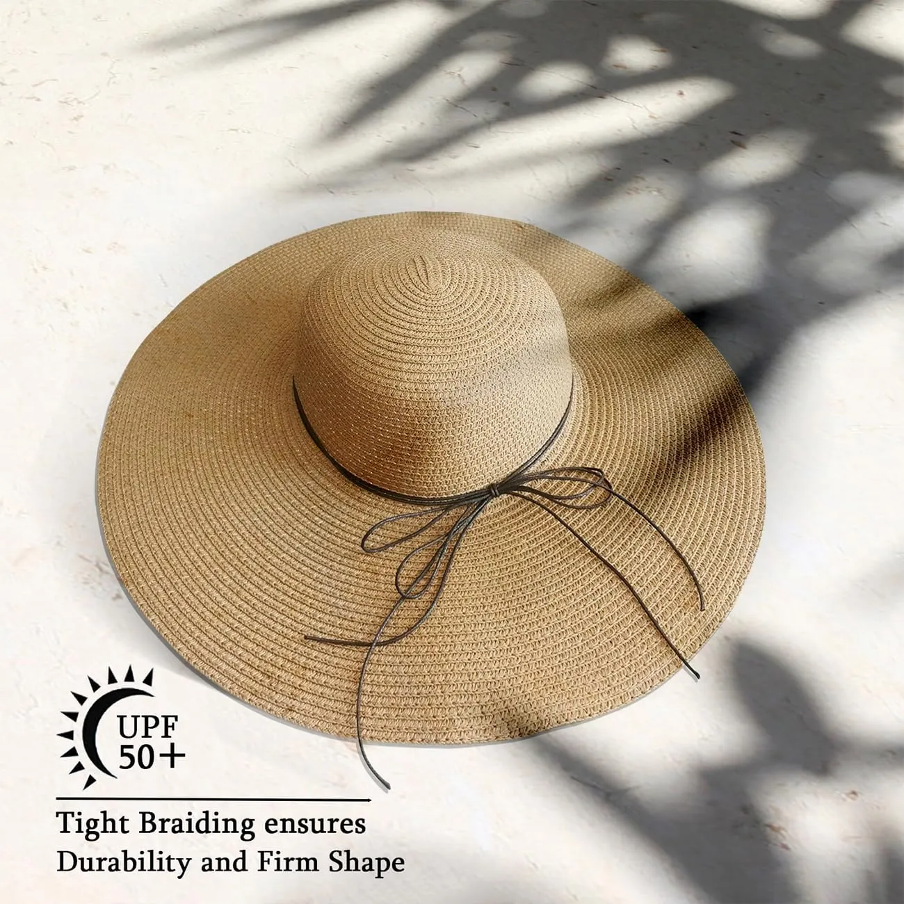 Beach Hats for Women, Straw Sun Hat Floppy Wide Brim, Foldable UPF 50  UV Protection Summer Hat