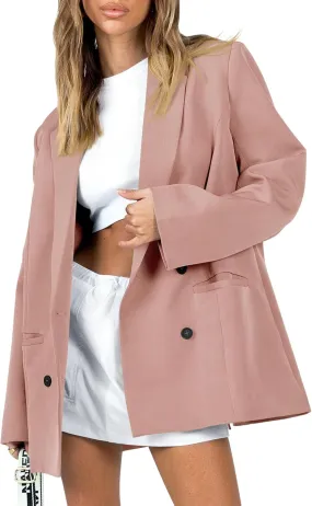 Cicy Bell Womens Casual Oversized Blazer Button Down Long Sleeve Lapel Work Office Blazer Jackets with Pockets