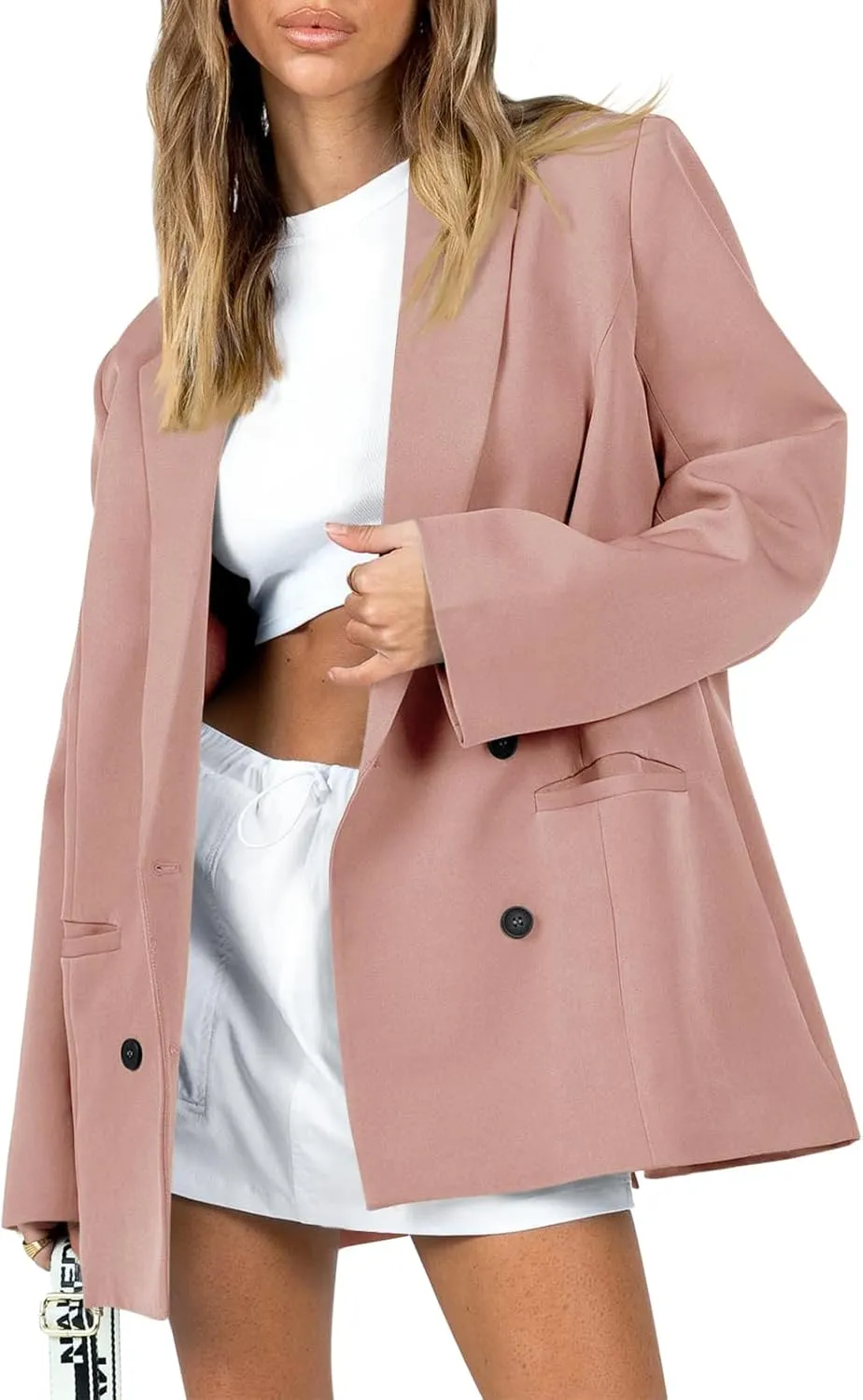 Cicy Bell Womens Casual Oversized Blazer Button Down Long Sleeve Lapel Work Office Blazer Jackets with Pockets