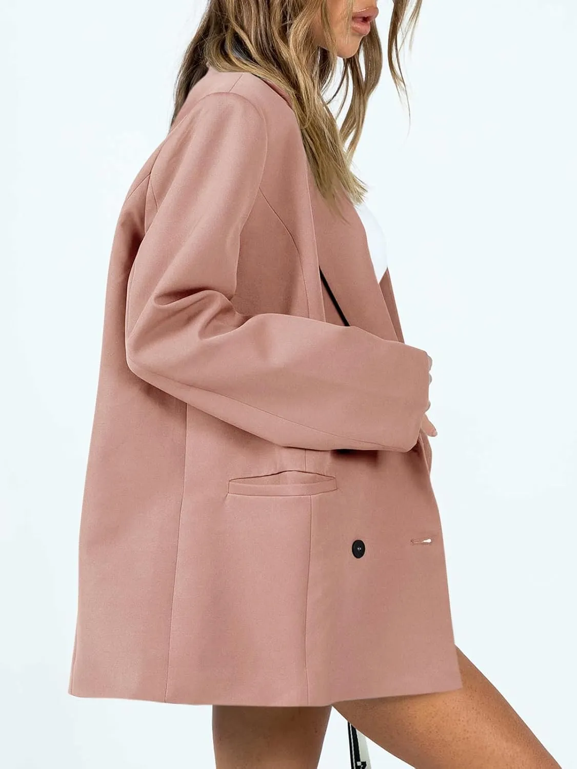 Cicy Bell Womens Casual Oversized Blazer Button Down Long Sleeve Lapel Work Office Blazer Jackets with Pockets