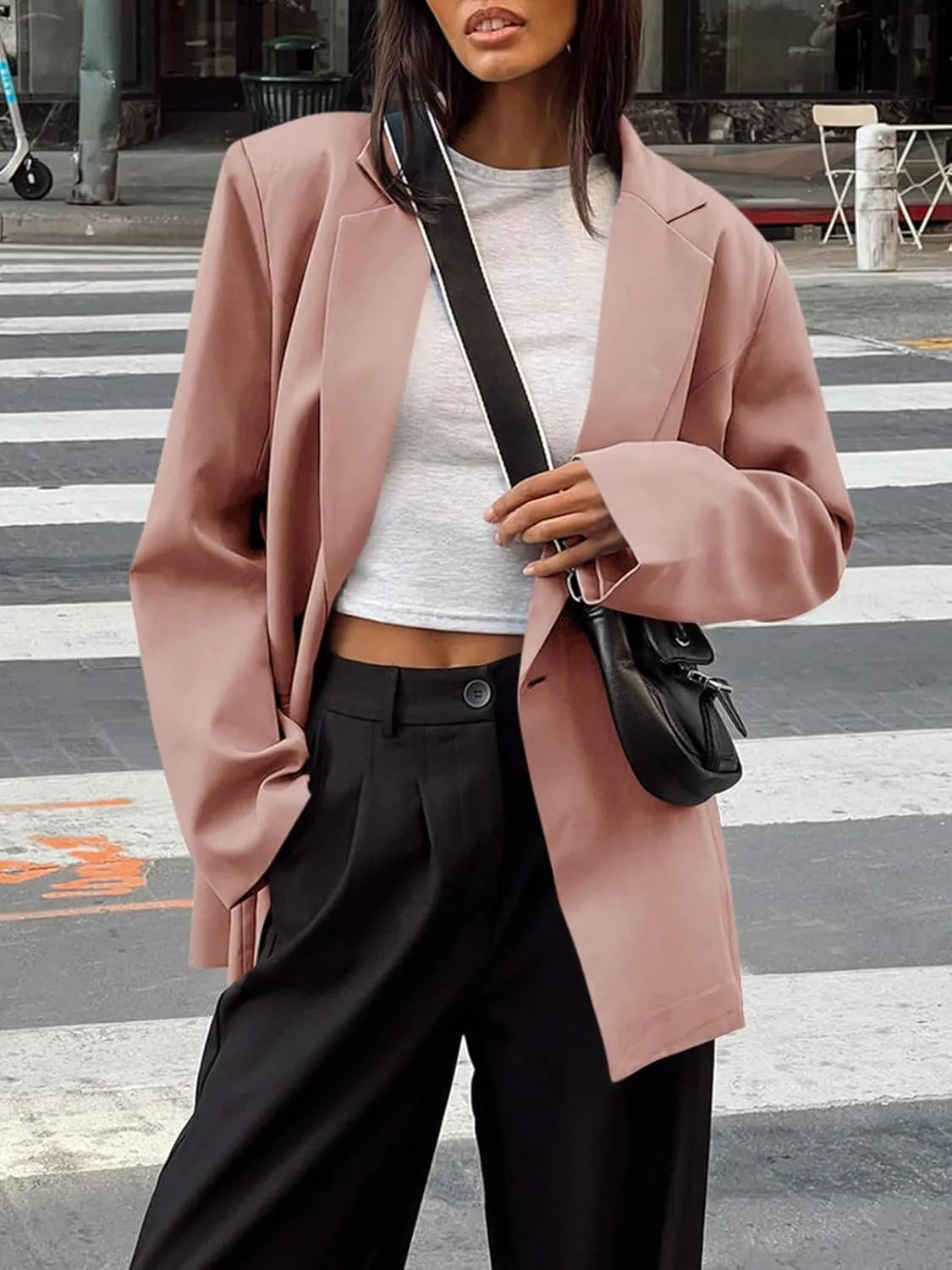 Cicy Bell Womens Casual Oversized Blazer Button Down Long Sleeve Lapel Work Office Blazer Jackets with Pockets