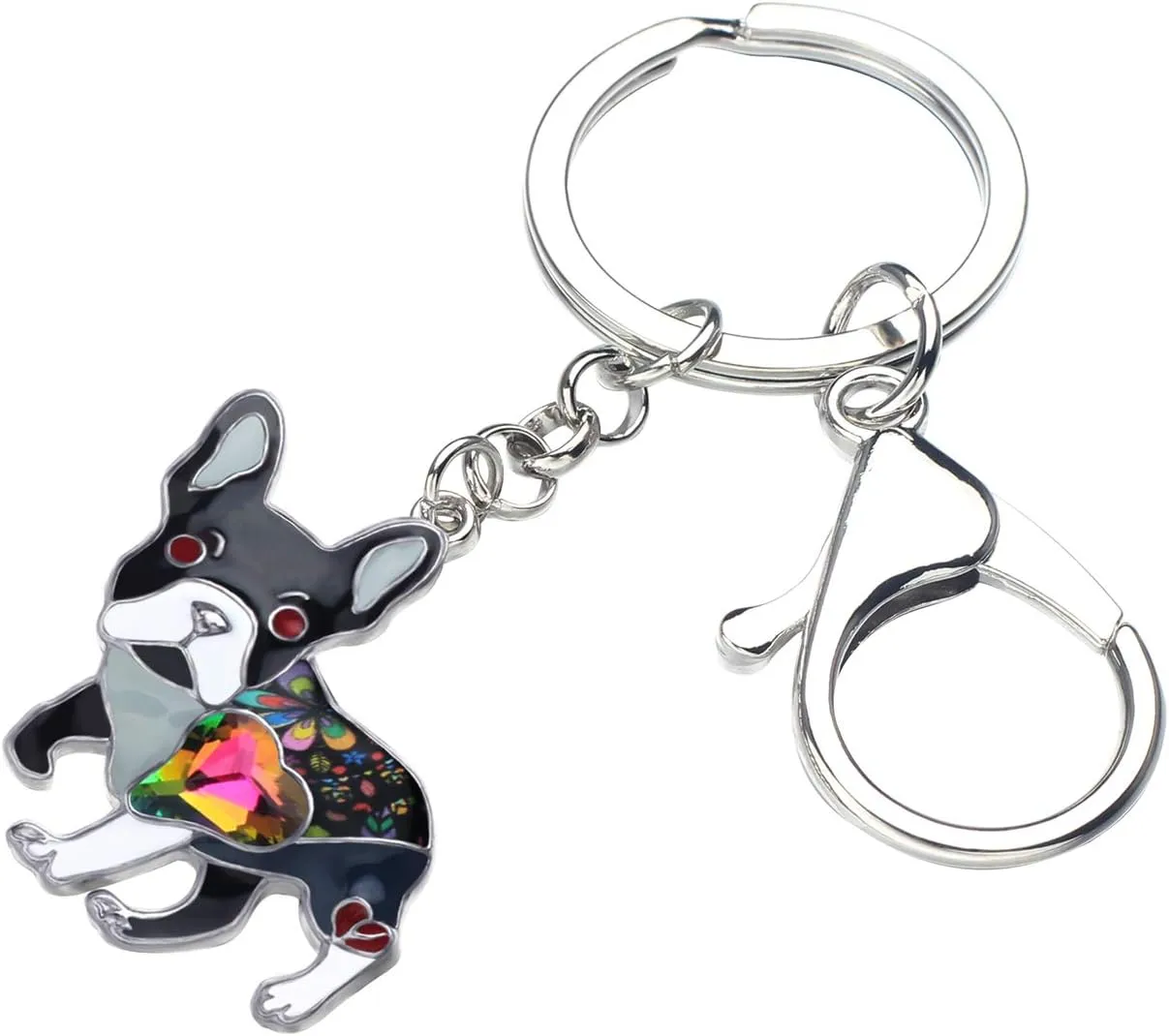DUOWEI Enamel Rhinestone French Bulldog Keychain Dainty Pet Keyring Handbag Novelty Gifts for Women Girls