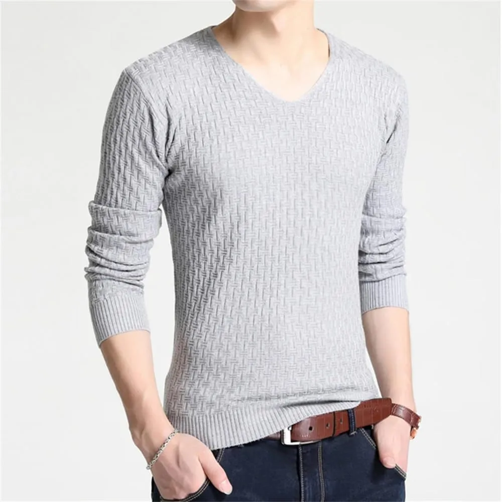 Dvbfufv Men's V Neck Solid Color Pullover Sweater Men Long Sleeve Sweaters Shirt Men Autumn Dress Casual Sweaters