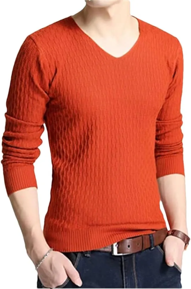 Dvbfufv Men's V Neck Solid Color Pullover Sweater Men Long Sleeve Sweaters Shirt Men Autumn Dress Casual Sweaters