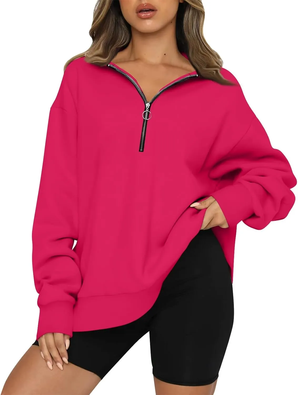 GOFULY Sweatshirt For Women Fall Quarter Zip Pullover Baggy Solid Outfits Long Sleeve Lapel Collared Clothes 2024 Trendy