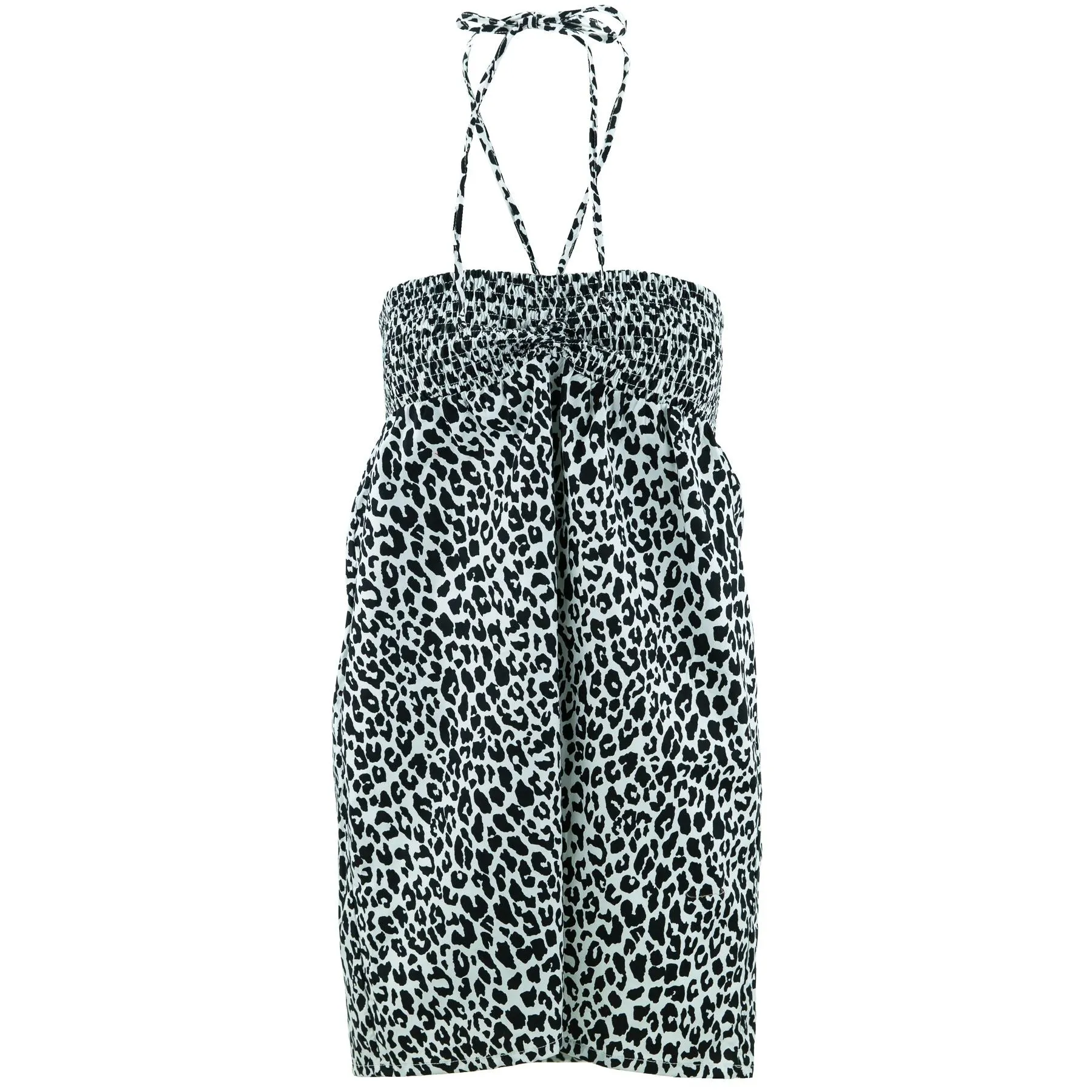 Halterneck Wrinkle Dress - Monochrome Leopard