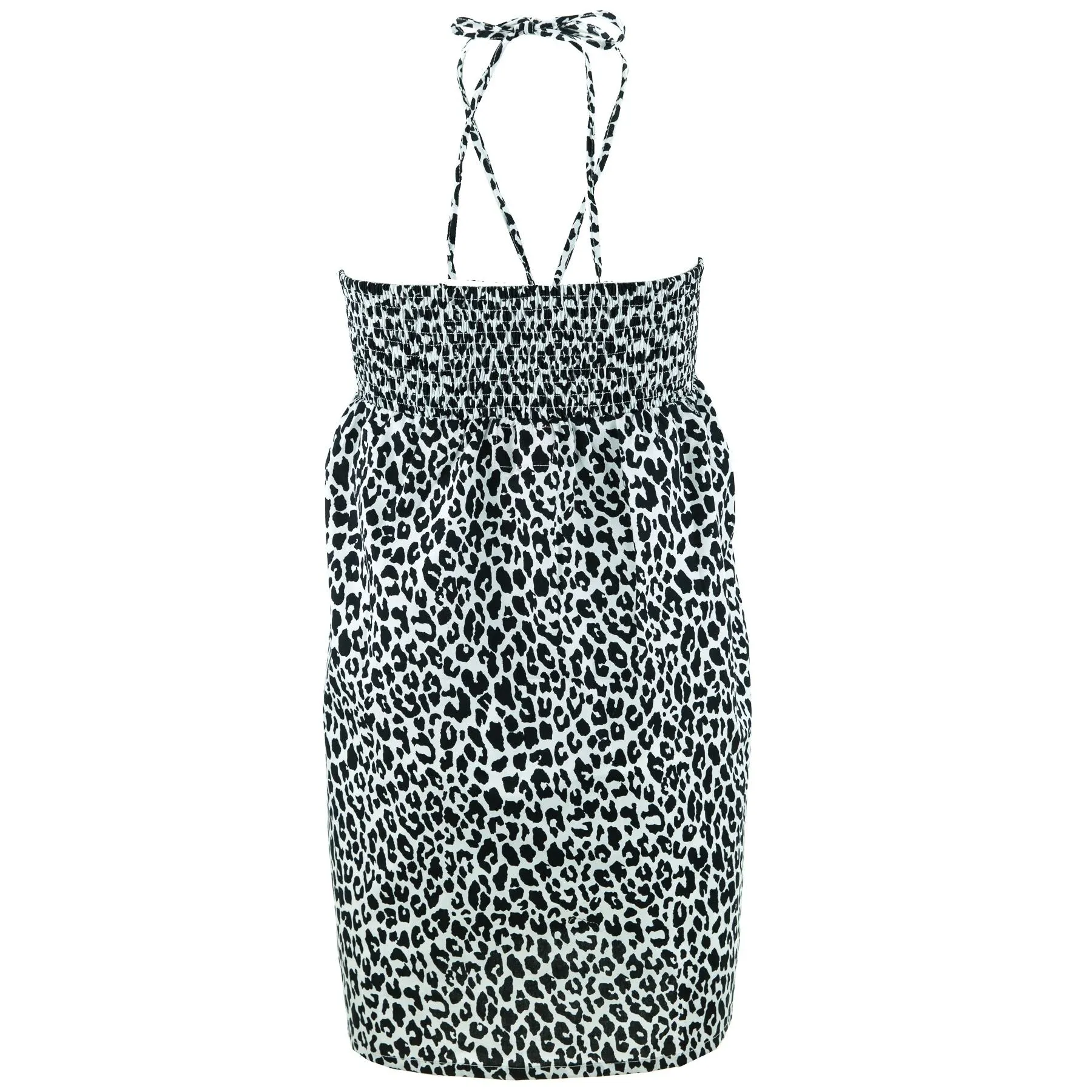 Halterneck Wrinkle Dress - Monochrome Leopard