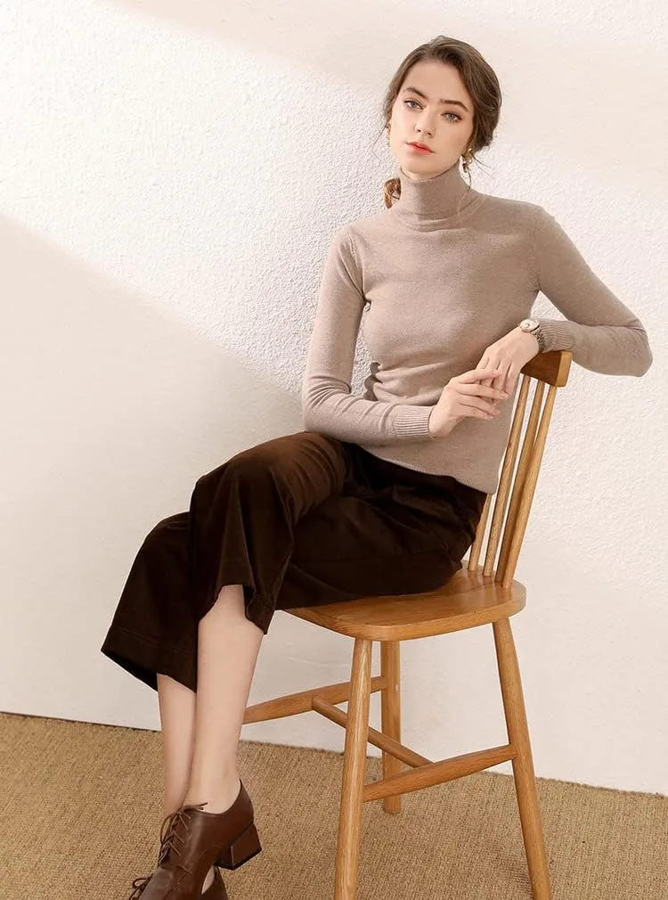 iXubem Cashmere Sweaters for Women Lightweight Turtleneck Sweater Winter Cozy Knitted Pullover Tops 100% Merino Wool