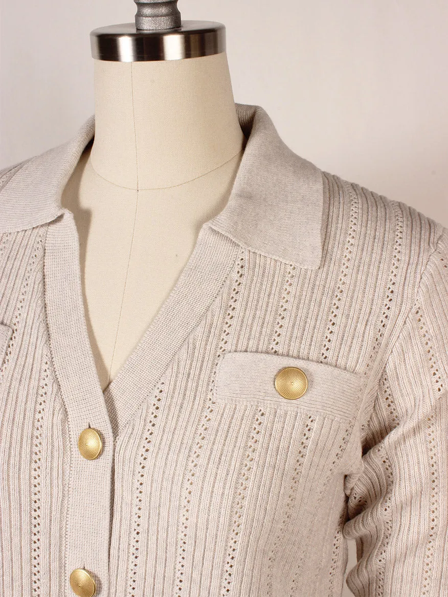 Kinross Rib Button Front Polo in Champagne