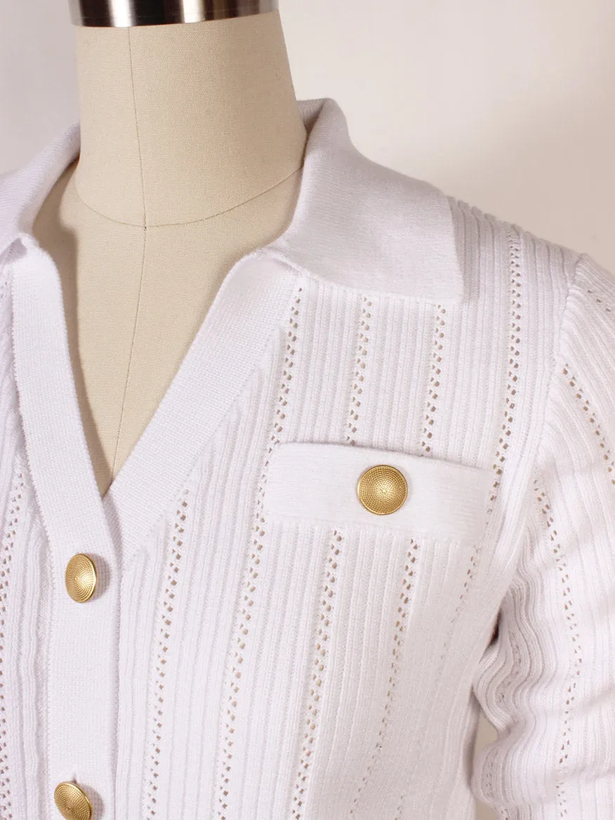 Kinross Rib Button Front Polo in White