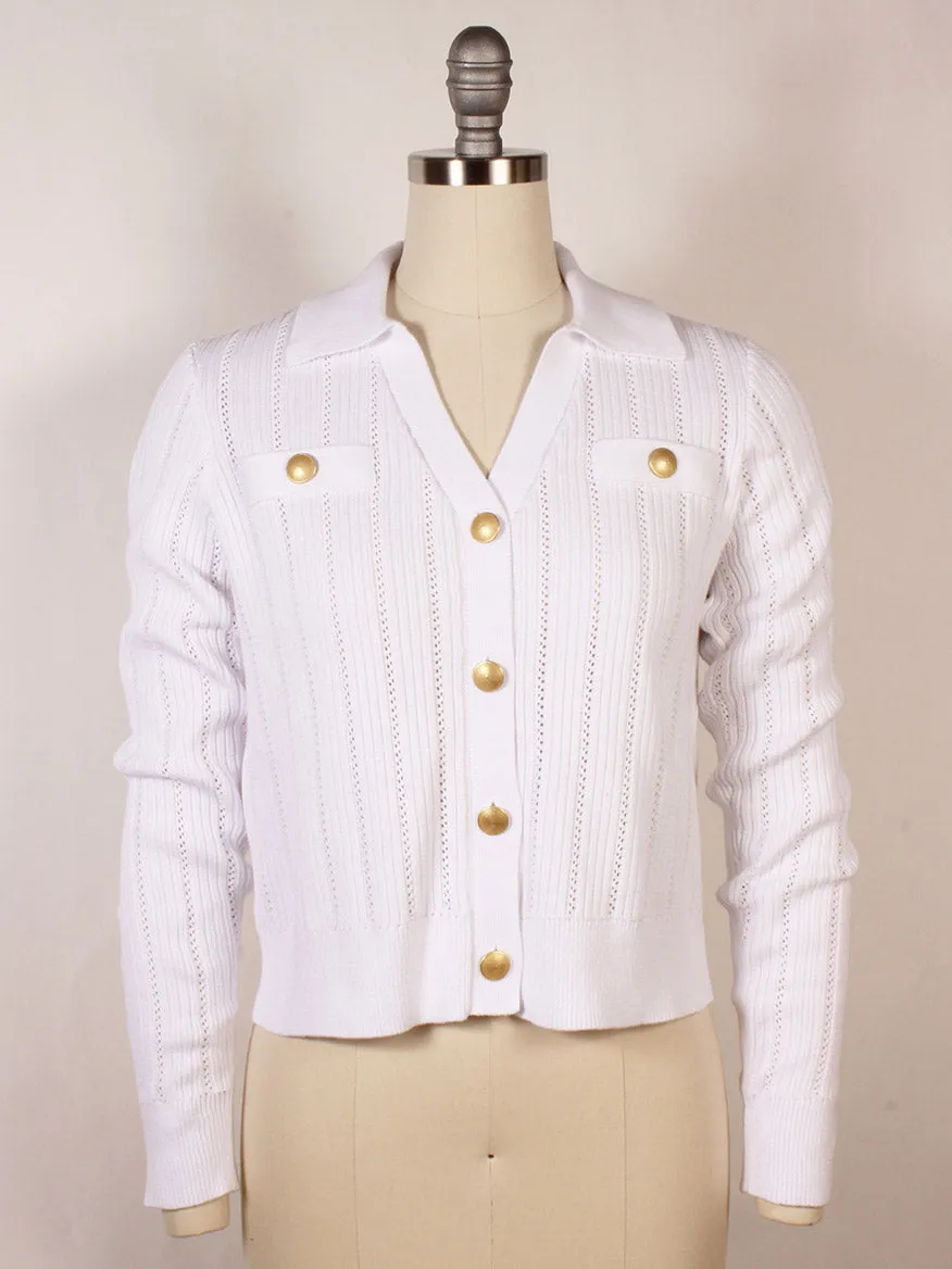 Kinross Rib Button Front Polo in White