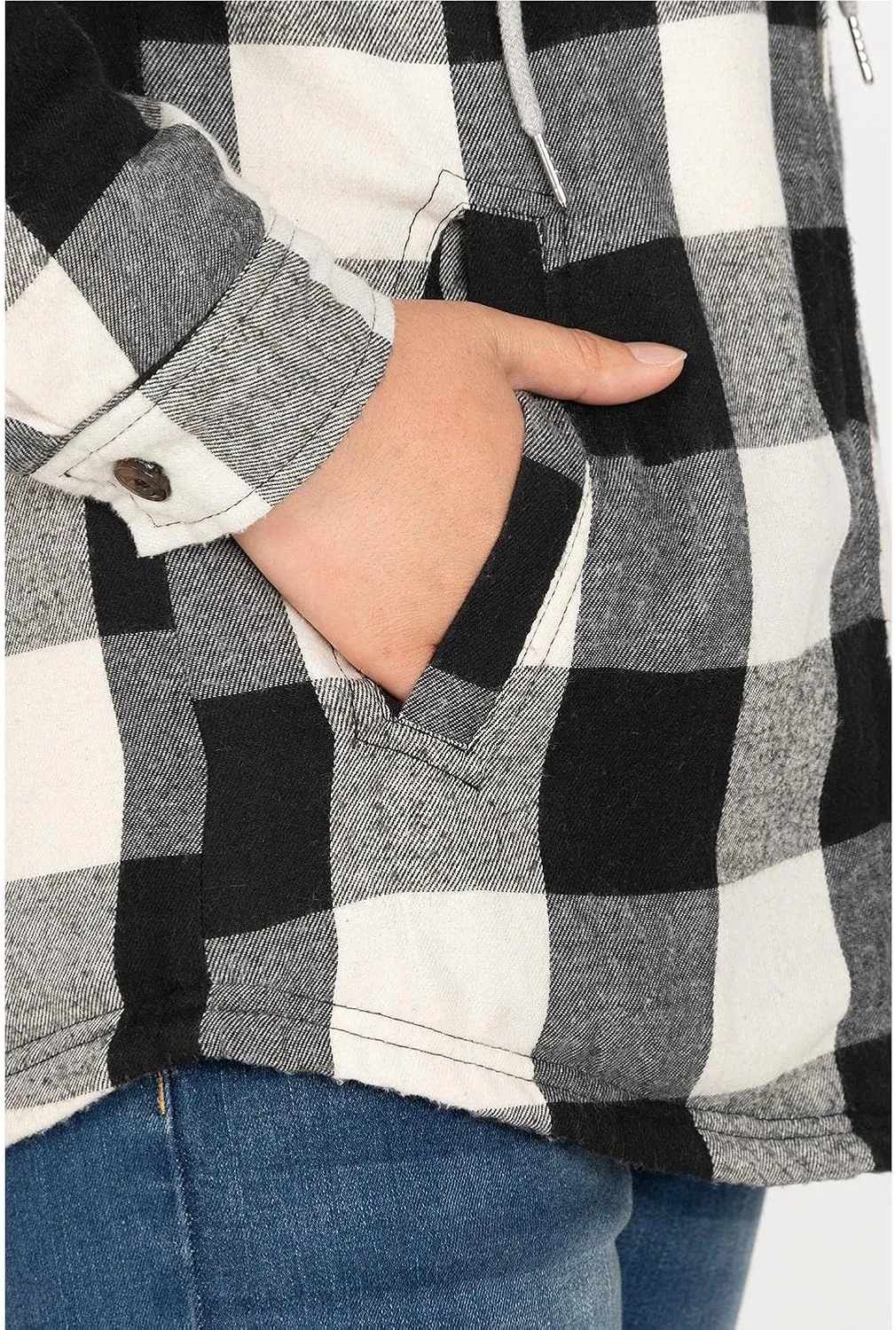 Lisskolo Women Sherpa Flannel Jacket Warm Fleece Lined Plaid Full Zip Flannel Shirt Jacket with Hood
