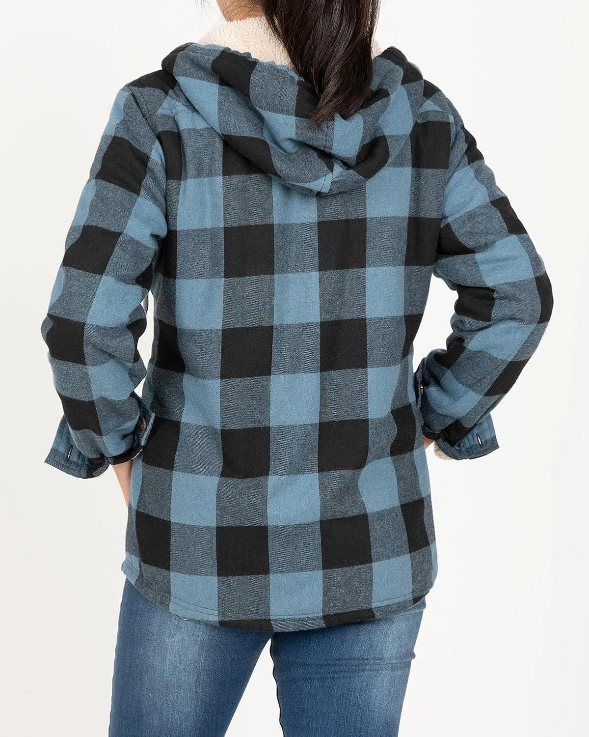 Lisskolo Women Sherpa Flannel Jacket Warm Fleece Lined Plaid Full Zip Flannel Shirt Jacket with Hood