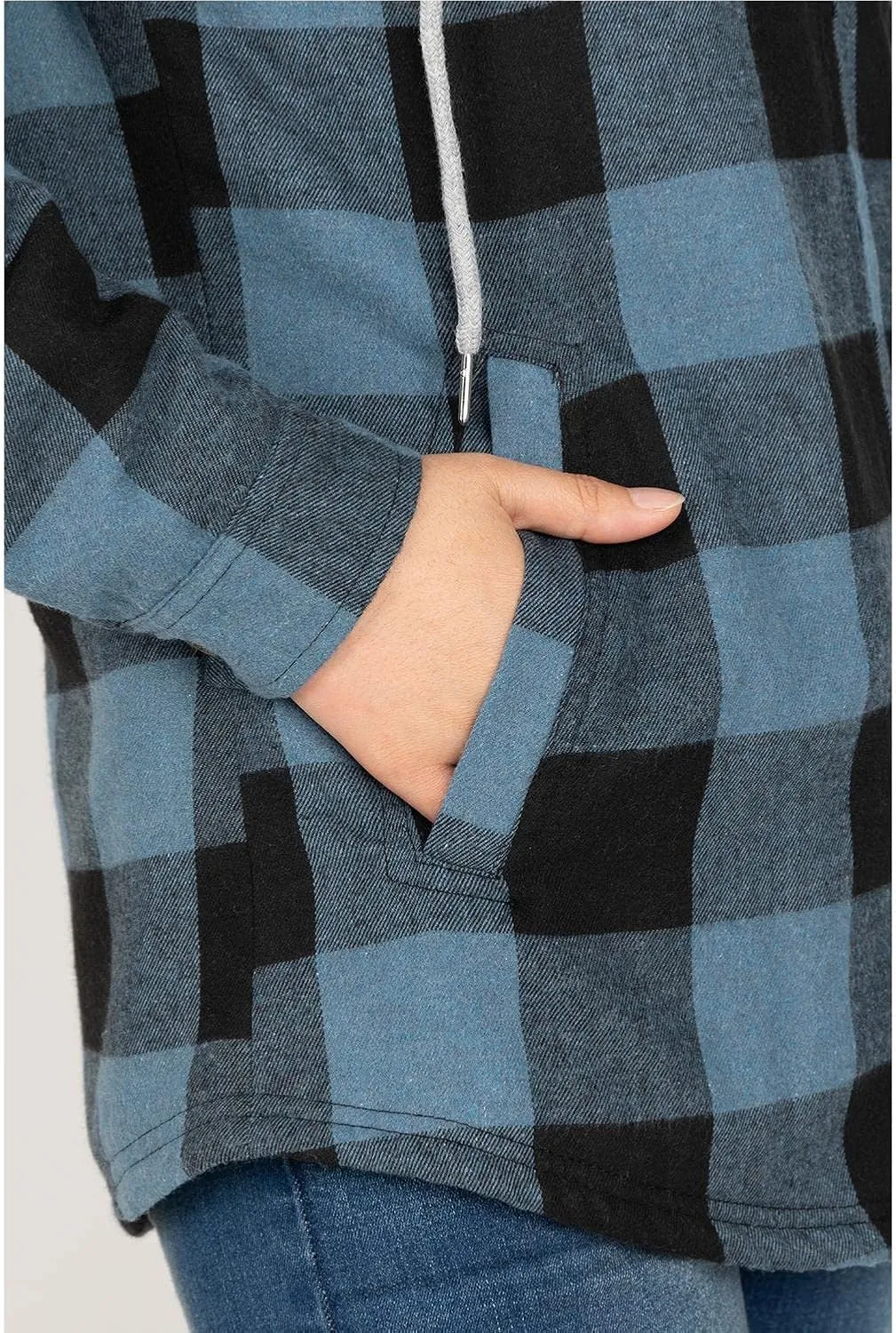 Lisskolo Women Sherpa Flannel Jacket Warm Fleece Lined Plaid Full Zip Flannel Shirt Jacket with Hood