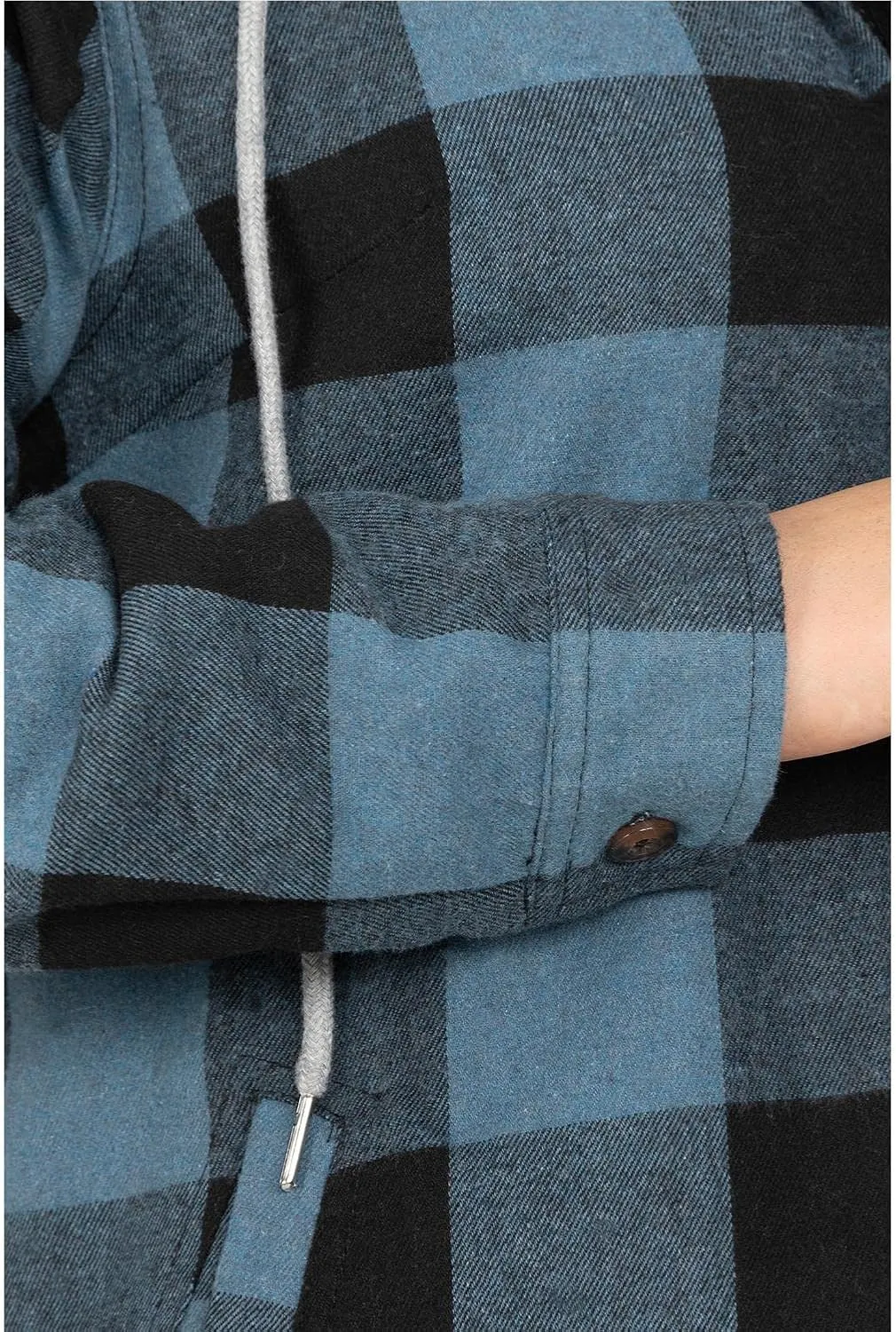 Lisskolo Women Sherpa Flannel Jacket Warm Fleece Lined Plaid Full Zip Flannel Shirt Jacket with Hood