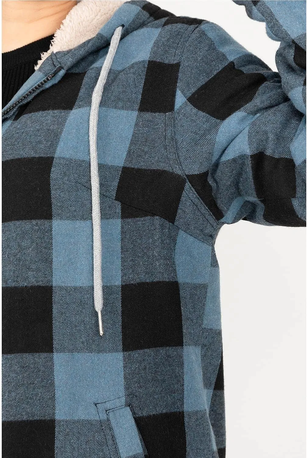 Lisskolo Women Sherpa Flannel Jacket Warm Fleece Lined Plaid Full Zip Flannel Shirt Jacket with Hood