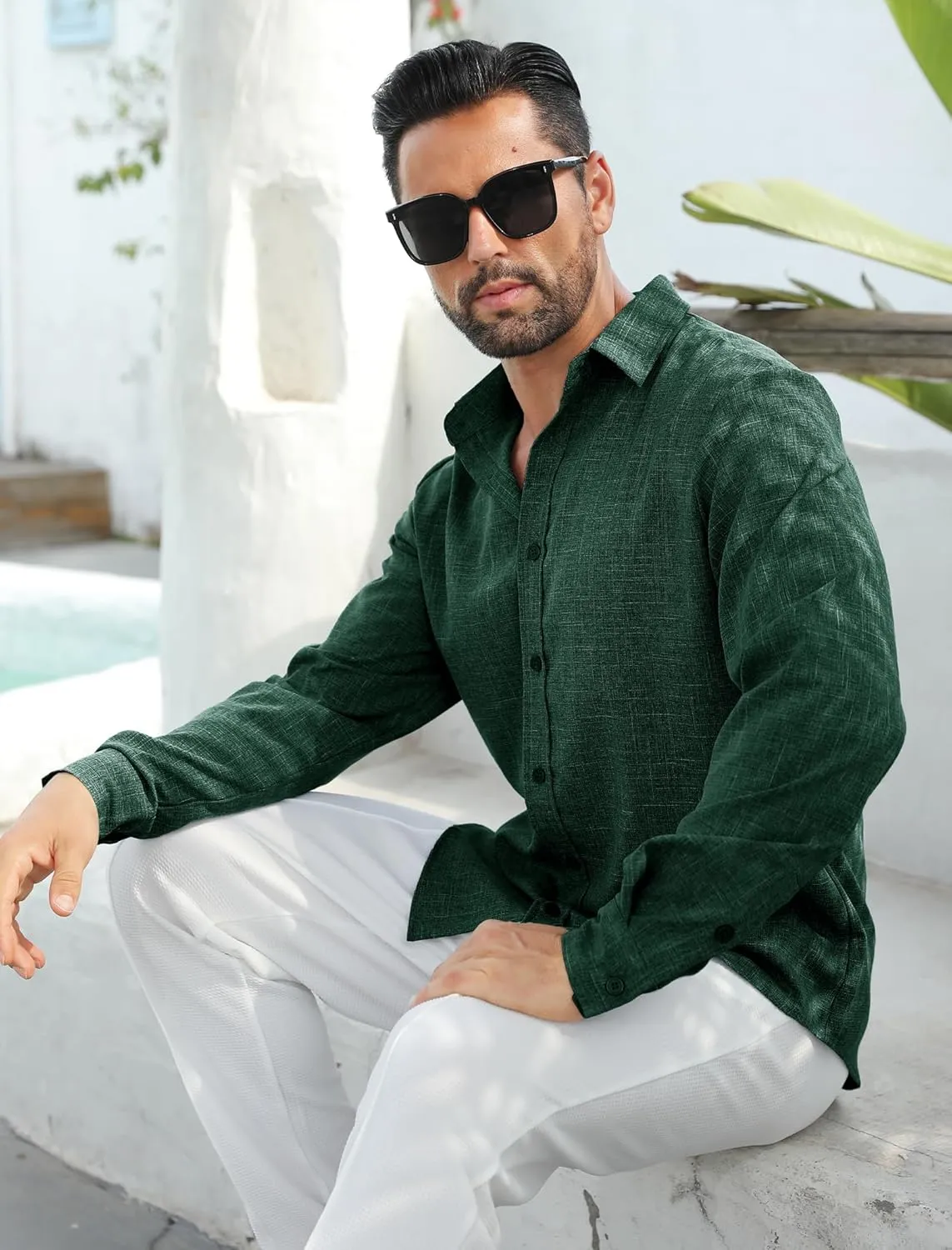MAPICK Men's Linen Shirt Long Sleeve Button Down Casual Shirts Untucked Dress Shirts Beach Vacation Fall Tops