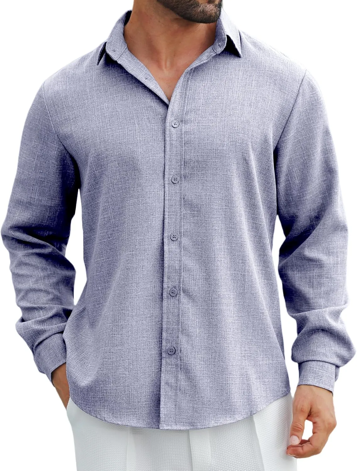MAPICK Men's Linen Shirt Long Sleeve Button Down Casual Shirts Untucked Dress Shirts Beach Vacation Fall Tops