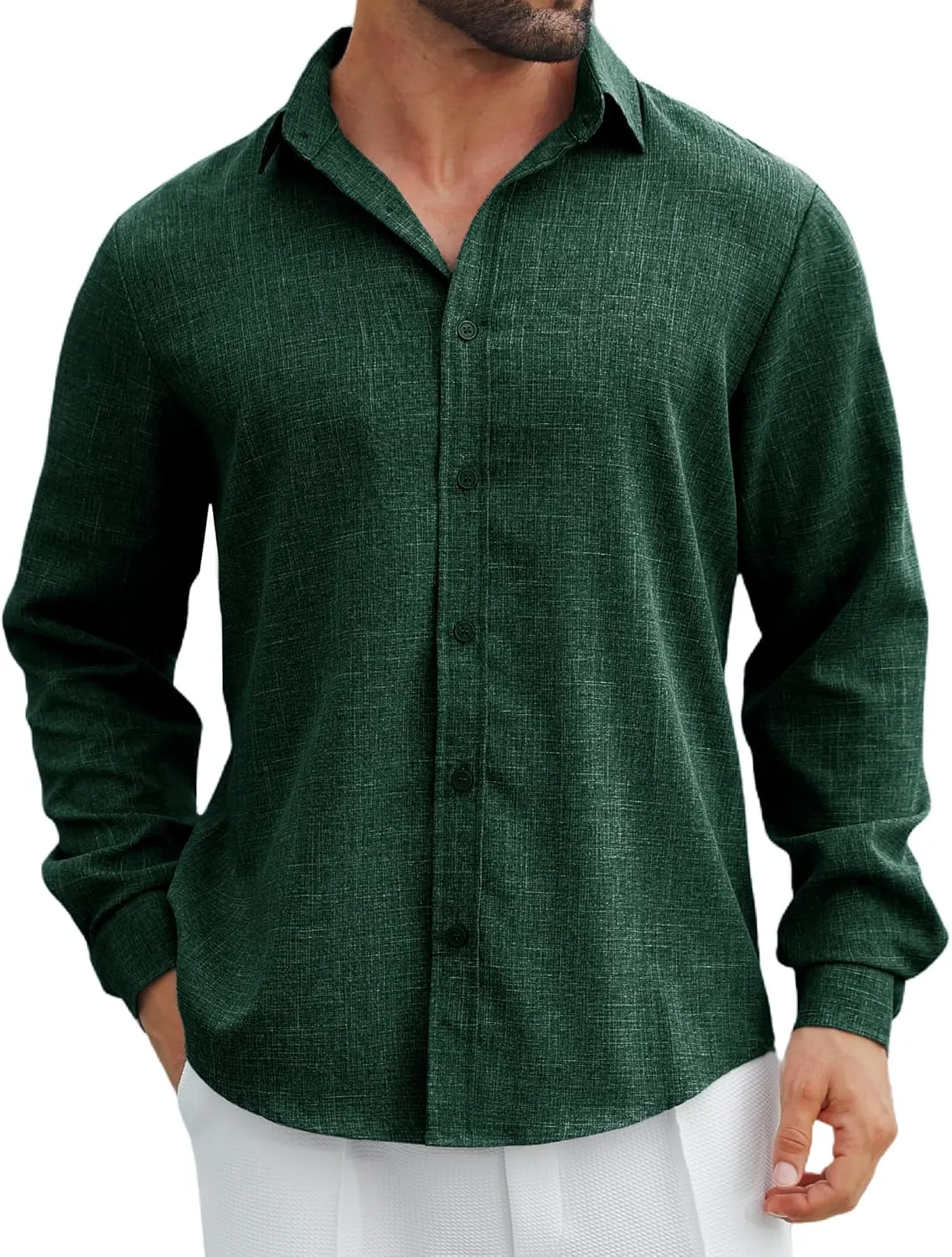 MAPICK Men's Linen Shirt Long Sleeve Button Down Casual Shirts Untucked Dress Shirts Beach Vacation Fall Tops