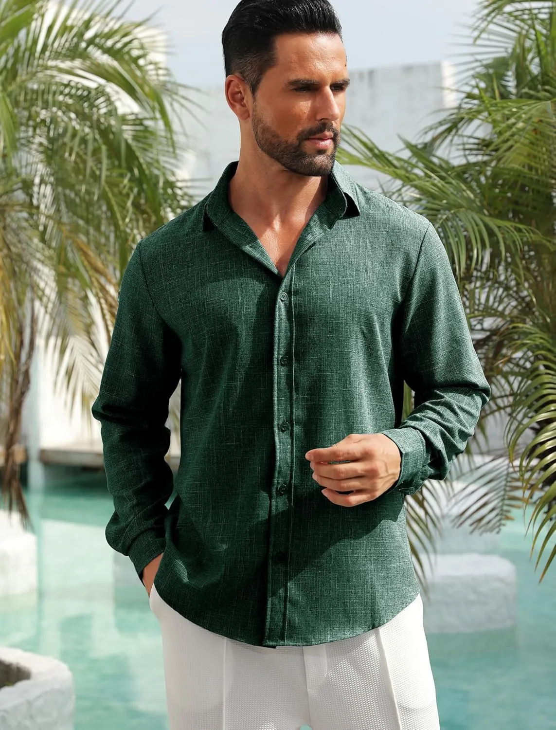 MAPICK Men's Linen Shirt Long Sleeve Button Down Casual Shirts Untucked Dress Shirts Beach Vacation Fall Tops