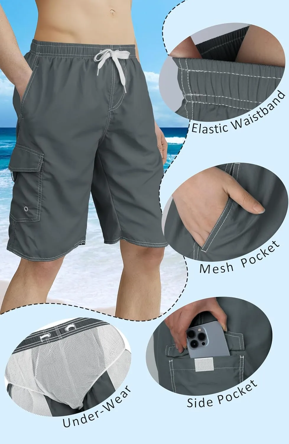 Mens Swim Trunks Swim Shorts Swimwear Swimsuit Beach Shorts Bathing Suits Quick Dry Waterproof