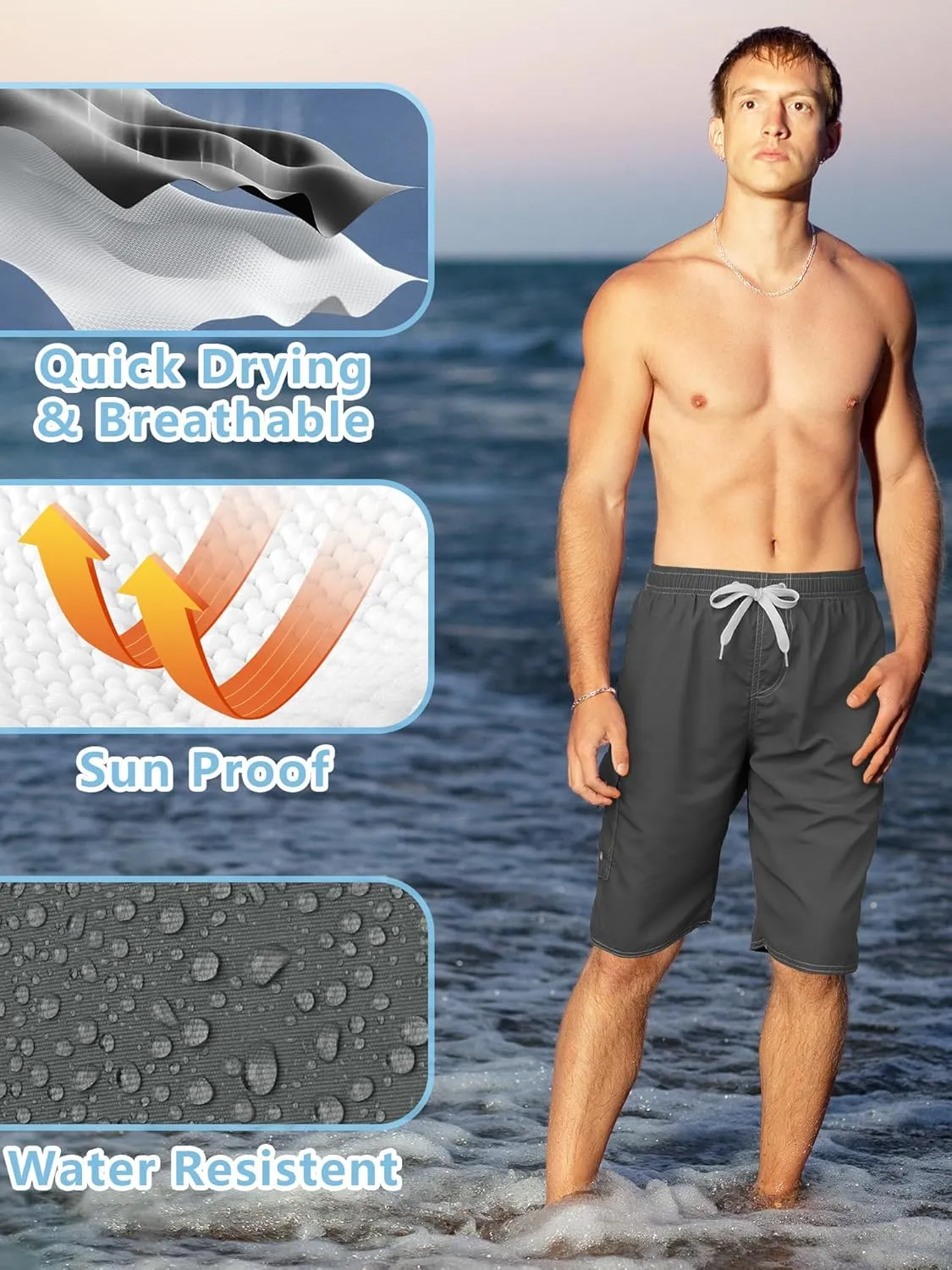 Mens Swim Trunks Swim Shorts Swimwear Swimsuit Beach Shorts Bathing Suits Quick Dry Waterproof