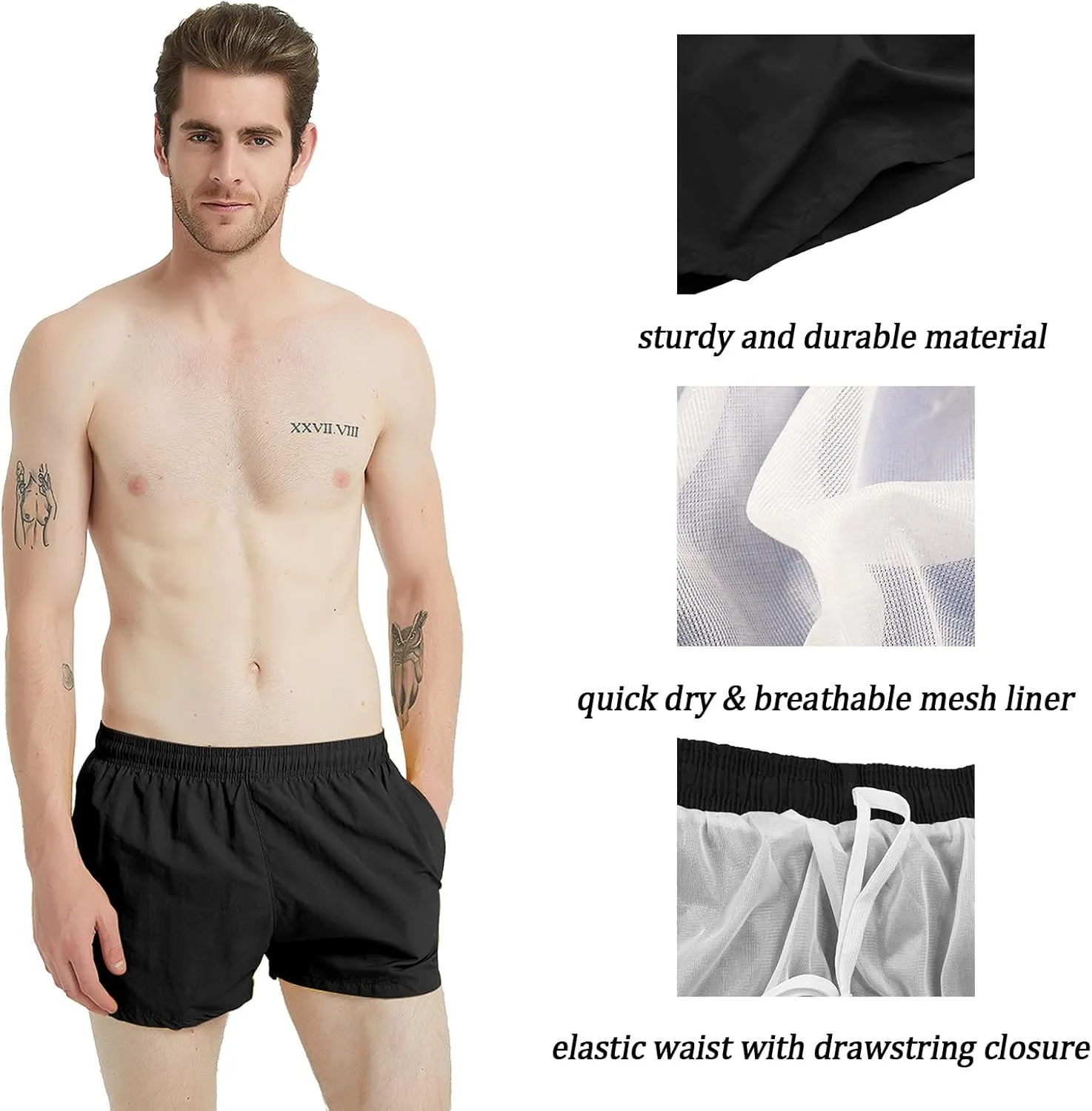 MYJAJAYI Mens Swim Trunks 3" Swim Shorts Quick Dry Beach Shorts with Mesh Lining