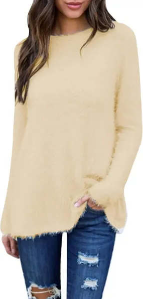 Oversized Sweaters for Women Long Sweaters Solid Color Crewneck Plus Size Sweater Fall Clothes for Women 2024