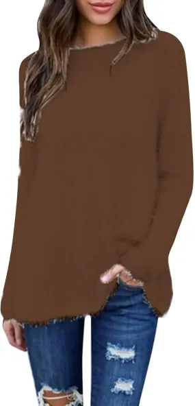 Oversized Sweaters for Women Long Sweaters Solid Color Crewneck Plus Size Sweater Fall Clothes for Women 2024
