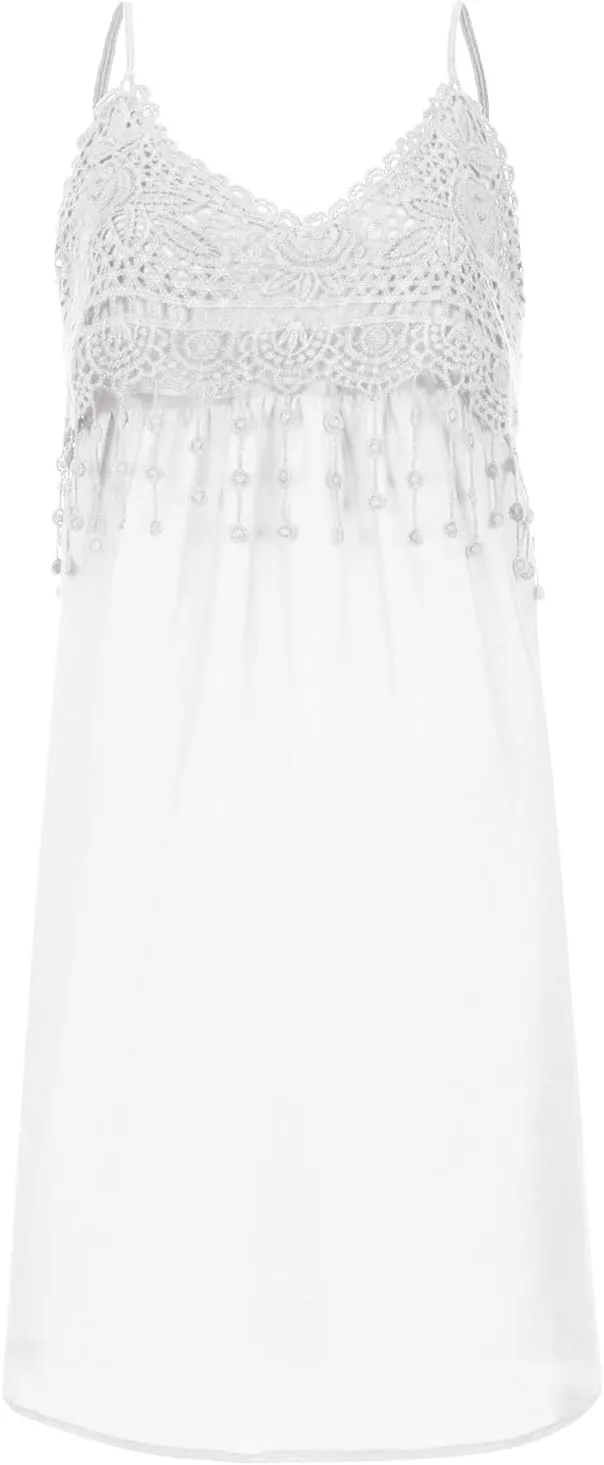 Sexy Sleeveless Mini Women Dress Loose Cute Lace Hem Beach Casual Summer Fashion Women's Dress Sleeveless Swing