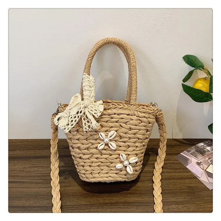 Small Bucket Drawstring Straw Bag -Showtown
