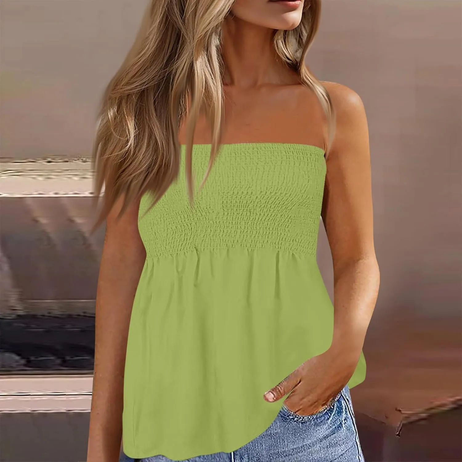 Summer Tube Tops for Women Going Out Sexy Sleeveless Off Shoulder Strapless Backless Pleated Elastic wrap Shirt Blouses