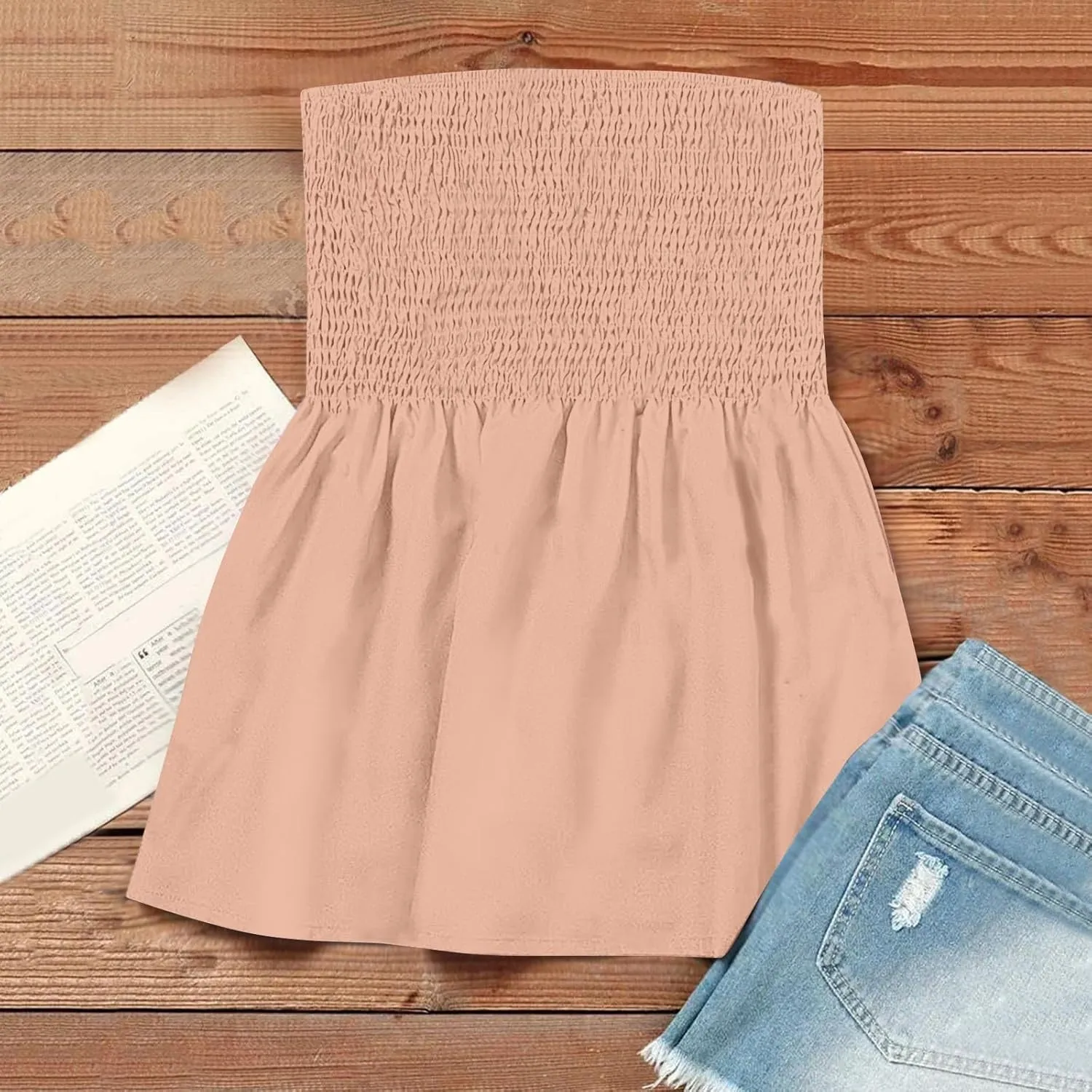 Summer Tube Tops for Women Going Out Sexy Sleeveless Off Shoulder Strapless Backless Pleated Elastic wrap Shirt Blouses