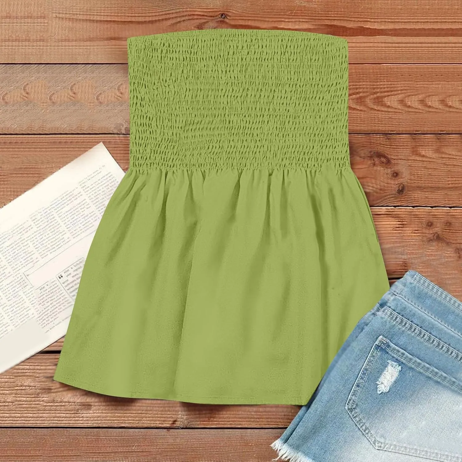 Summer Tube Tops for Women Going Out Sexy Sleeveless Off Shoulder Strapless Backless Pleated Elastic wrap Shirt Blouses