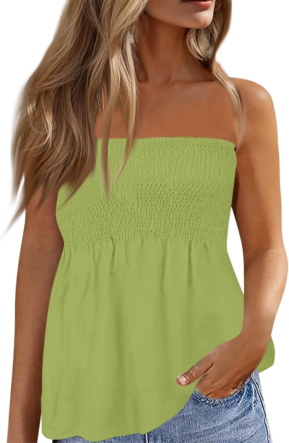 Summer Tube Tops for Women Going Out Sexy Sleeveless Off Shoulder Strapless Backless Pleated Elastic wrap Shirt Blouses