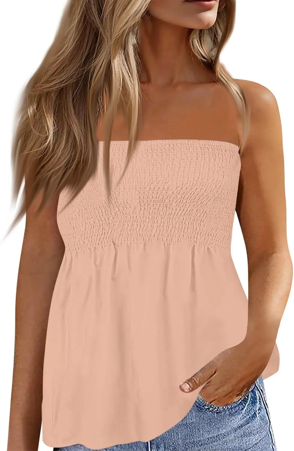 Summer Tube Tops for Women Going Out Sexy Sleeveless Off Shoulder Strapless Backless Pleated Elastic wrap Shirt Blouses