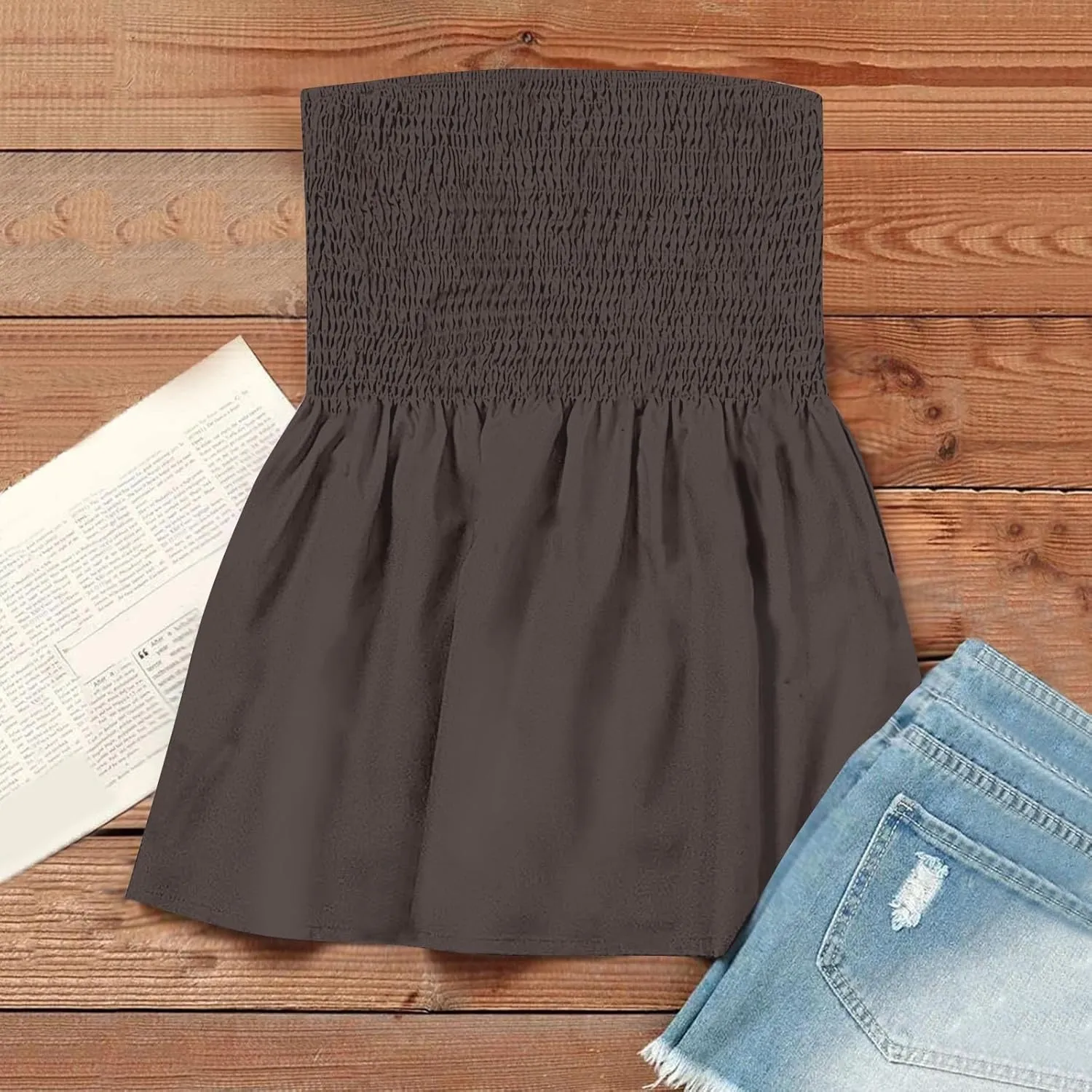 Summer Tube Tops for Women Going Out Sexy Sleeveless Off Shoulder Strapless Backless Pleated Elastic wrap Shirt Blouses