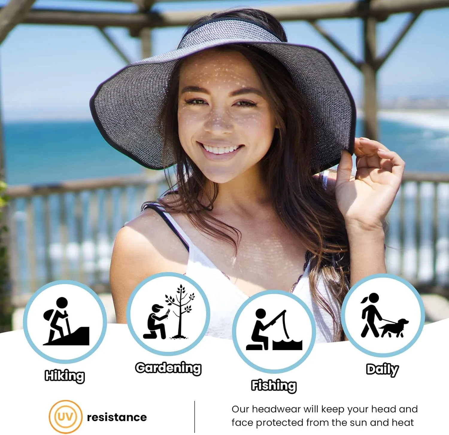 Sun Hats for Women Fashionable Womens Wide Brim Hat Roll-up Straw Sun Visor Hat