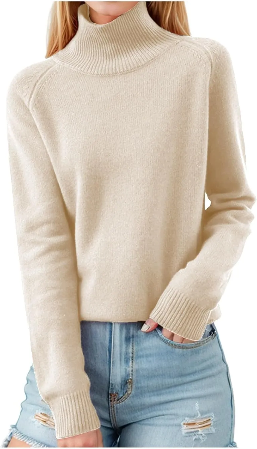 Sweaters for Women Trendy Turtleneck Long Sleeve Sweater Knit Fleece Sweatshirts No Hood Cropped Pullover Sweaters