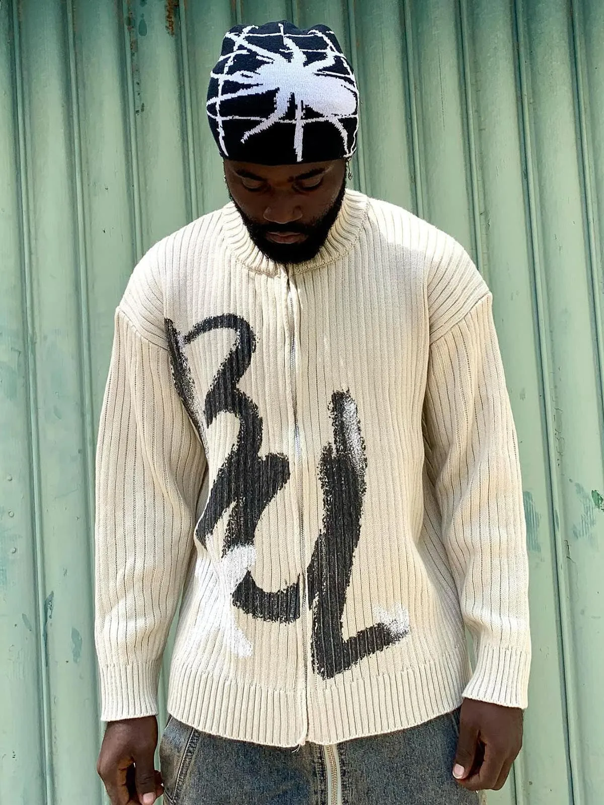 Thesupermade Graffiti Print Cardigan Sweater - 1988