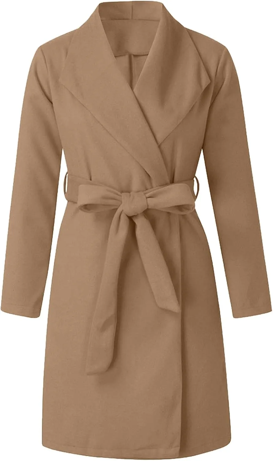 Trench Coats for Women Winter Wool Blend Camel Mid-Long Coat Long Sleeve Slim Casual Open Front Cardigans Outwear