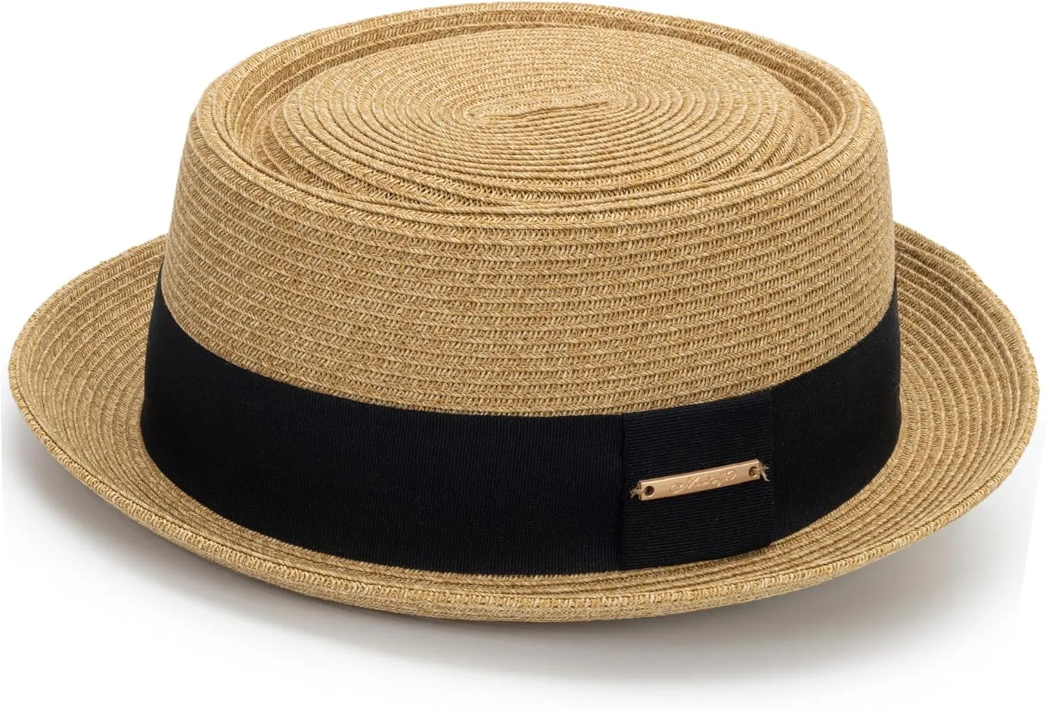 Women's 1920s Pork-Pie-Sun-Hat - Summer Straw Fedora Beach Sun Hat Boater Derby Cap with Band(M/L)